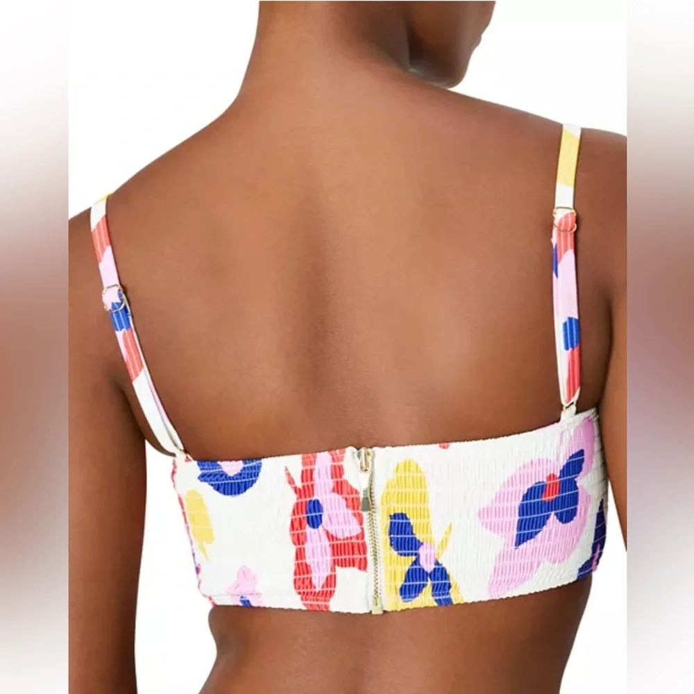 Kate Spade New York Smocked Floral Print Bikini Top, Size XL NEW w/Tag $138